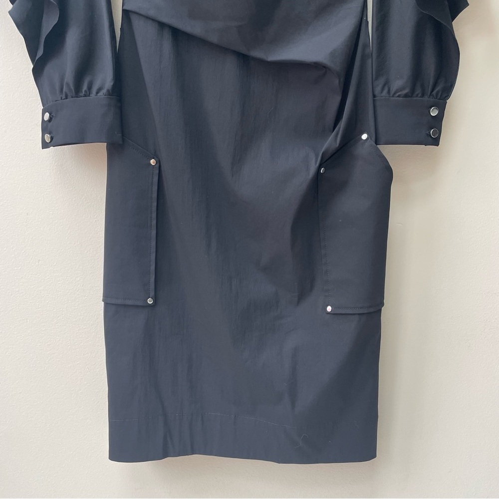 Talbot Runhof Black Cotton Blend Long Peekaboo Sleeve Dress Size 6 - Picture 3 of 11